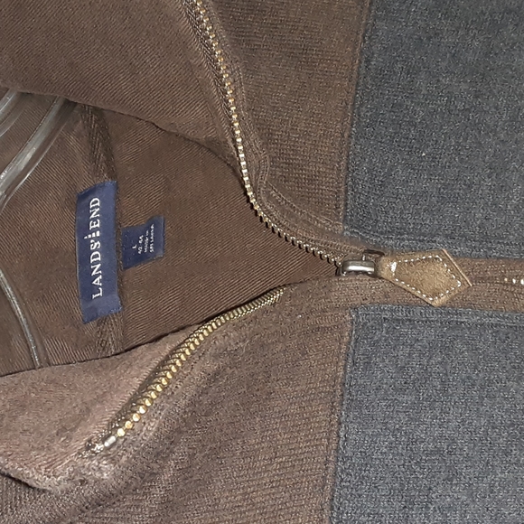 Land's End sz Large mens quarter zip sweater gray tan cotton - Picture 2 of 5